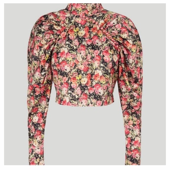 Floral High-Neck Puff Sleeve Blouse - Picture 1 of 4